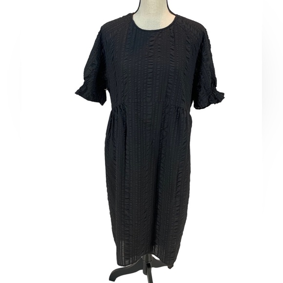 Nordstrom 100% Cotton Short Sleeve Crew Neck Midi Dress - Black - size Medium - Picture 1 of 7
